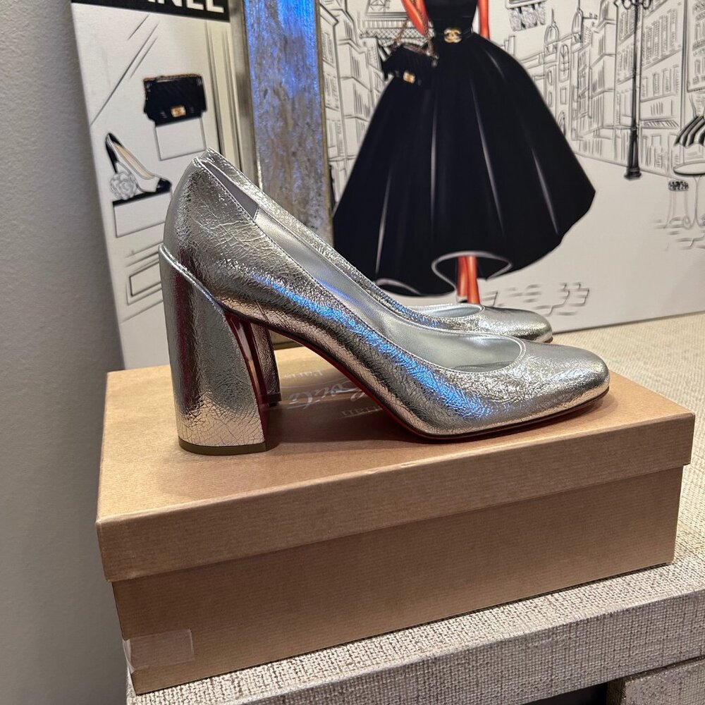 Christian Louboutin Miss Sab Metallic Calf Leather Pumps 85mm In Silver